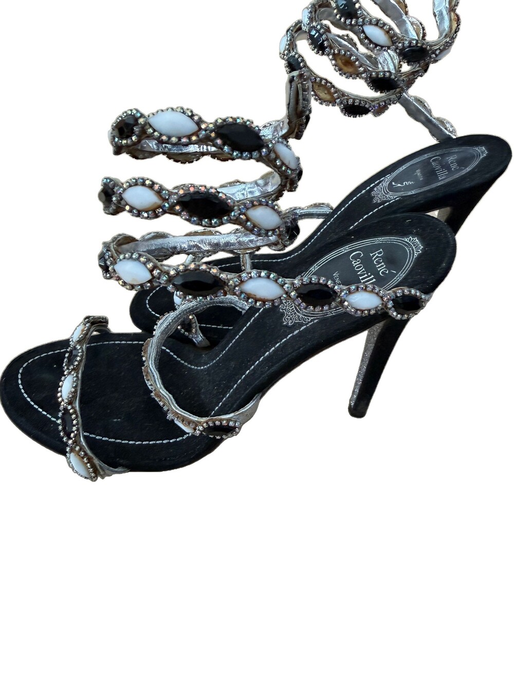 Rene Caovilla Crystal & Stones Snake Around Ankles Stiletto Size 37 Details